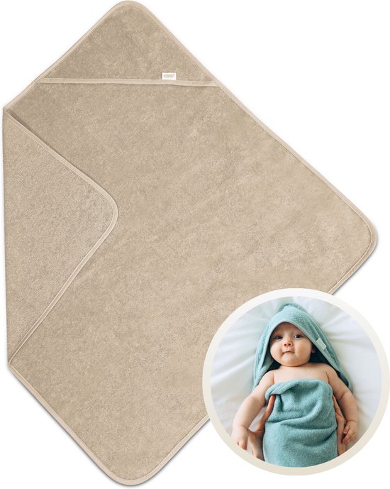 Funnies Badcape Cream 80x80 cm - Zachte Badcape Baby / Omslagdoek / Handdoek met Capuchon - Gemaakt van 100% Katoenen Badstof - Absorberend en Comfortabel - Perfect voor Warmte en Droogte na het Badderen