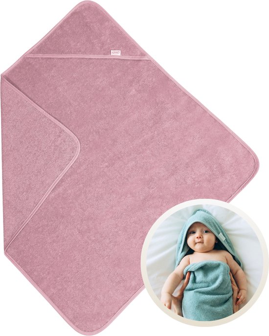 Funnies Badcape Roze 80x80 cm - Zachte Badcape Baby / Omslagdoek / Handdoek met Capuchon - Gemaakt van 100% Katoenen Badstof - Absorberend en Comfortabel - Perfect voor Warmte en Droogte na het Badderen van Funnies.