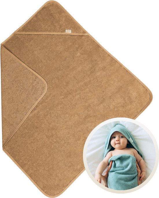 Funnies Badcape Sand 100x100 cm - 100% Katoenen Badstof - Zachte en Absorberende Baby Badcape - Handdoek met Capuchon - Grote Omslagdoek - Dikke Badstof - Voor na het Badderen - Makkelijk Wasbaar en Geschikt voor Gevoelige Huid van Merkloos