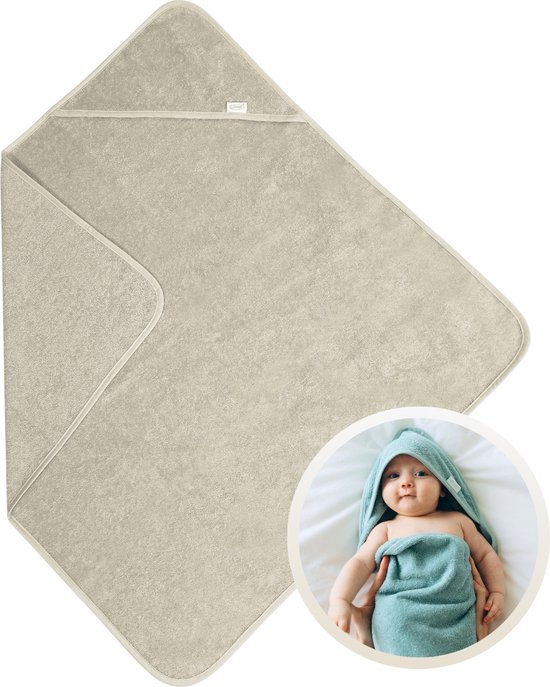 Funnies Badcape Sandstone Grey 100x100 cm - 100% Katoenen Badstof - Zachte en Absorberende Baby Badcape - Handdoek met Capuchon - Grote Omslagdoek - Dikke Badstof - Voor na het Badderen - Makkelijk Wasbaar en Geschikt voor Gevoelige Huid van Funnies.
