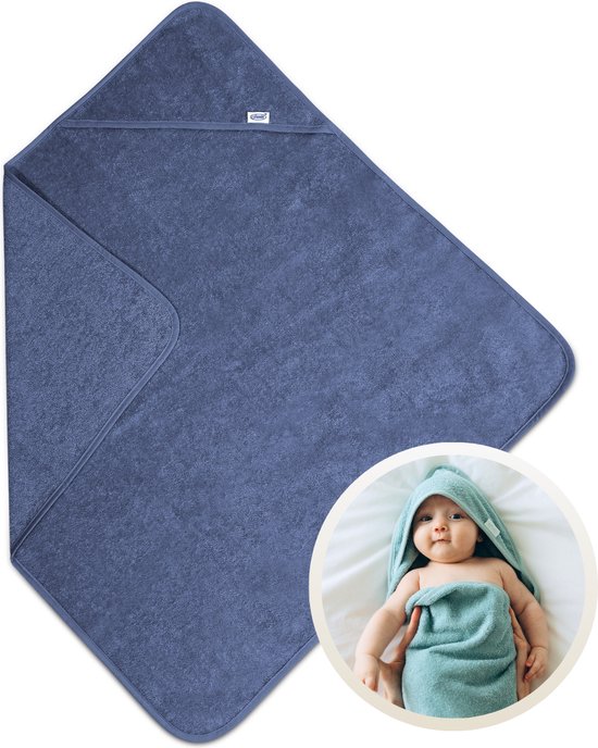 Funnies Badcape Silk Blue 100x100 cm - 100% Katoenen Badstof - Zachte en Absorberende Baby Badcape - Handdoek met Capuchon - Grote Omslagdoek - Dikke Badstof - Voor na het Badderen - Makkelijk Wasbaar en Geschikt voor Gevoelige Huid van Funnies.