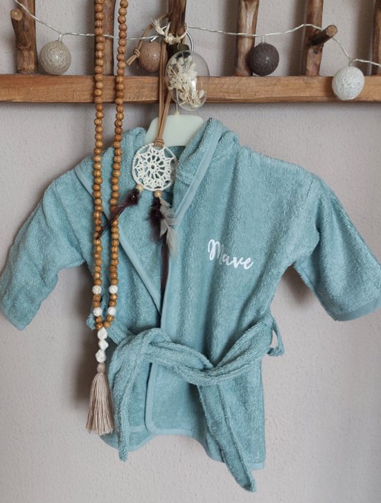 Funnies Badjas Baby Katoen 0-12 maanden stoen green MET NAAM gepersonaliseerd