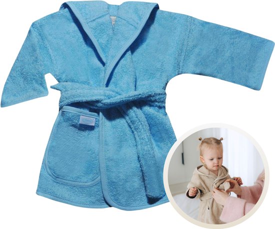 Funnies Badjas Blauw 1-2 Jaar Baby Badjas, Badjas Kinderen, Peuterbadjas - 100% Katoenen Badstof - Zacht en Absorberend - Perfect na Zwemmen, Douchen of Badderen - Ideaal als Cadeau voor Baby’s en Kinderen van Merkloos