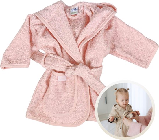 Funnies Badjas Blush 1-2 Jaar Baby Badjas, Badjas Kinderen, Peuterbadjas - 100% Katoenen Badstof - Zacht en Absorberend - Perfect na Zwemmen, Douchen of Badderen - Ideaal als Cadeau voor Baby’s en Kinderen van Funnies.
