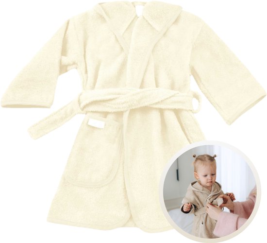 Funnies Badjas Ecru 1-2 Jaar Baby Badjas, Badjas Kinderen, Peuterbadjas - 100% Katoenen Badstof - Zacht en Absorberend - Perfect na Zwemmen, Douchen of Badderen - Ideaal als Cadeau voor Baby’s en Kinderen van Merkloos
