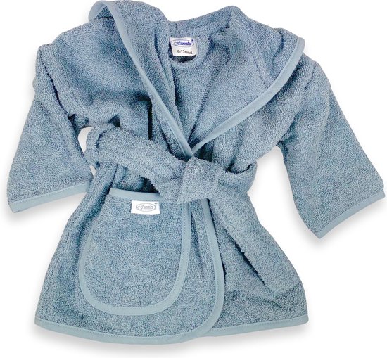 Funnies Badjas Grey Blue 1-2 Jaar Baby Badjas, Badjas Kinderen, Peuterbadjas - 100% Katoenen Badstof - Zacht en Absorberend - Perfect na Zwemmen, Douchen of Badderen - Ideaal als Cadeau voor Baby’s en Kinderen van Merkloos