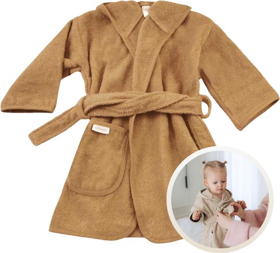 Funnies Badjas Sand 1-2 Jaar Baby Badjas, Badjas Kinderen, Peuterbadjas - 100% Katoenen Badstof - Zacht en Absorberend - Perfect na Zwemmen, Douchen of Badderen - Ideaal als Cadeau voor Baby’s en Kinderen van Funnies.