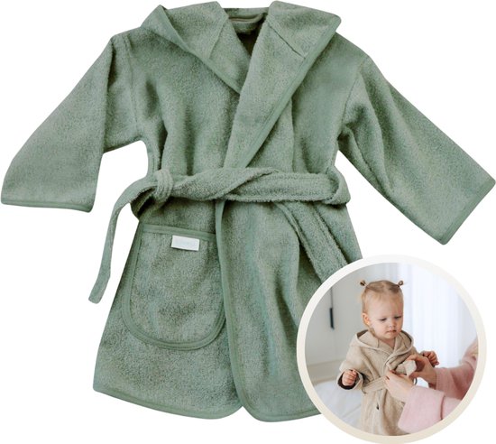 Funnies Badjas Stone Green 0-12 Maanden Baby Badjas, Badjas Kinderen, Peuterbadjas - 100% Katoenen Badstof - Zacht en Absorberend - Perfect na Zwemmen, Douchen of Badderen - Ideaal als Cadeau voor Baby’s en Kinderen van Funnies.
