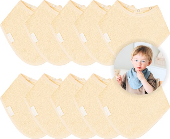 Funnies Bandana Slabbetjes 10 Stuks Beige - Set van 10 Zachte Slabbetjes - Kwijldoekjes - Spuugdoekjes - Gemaakt van 100% Katoenen Badstof - Absorberend, Zacht en Makkelijk Wasbaar - Ideaal voor Baby’s bij Voeden, Kwijlen en Spugen van Funnies.