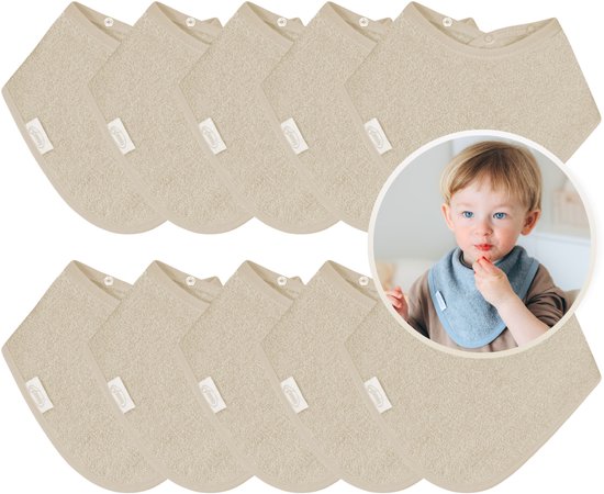 Funnies Bandana Slabbetjes 10 Stuks Cream - Set van 10 Zachte Slabbetjes - Kwijldoekjes - Spuugdoekjes - Gemaakt van 100% Katoenen Badstof - Absorberend, Zacht en Makkelijk Wasbaar - Ideaal voor Baby’s bij Voeden, Kwijlen en Spugen van Merkloos