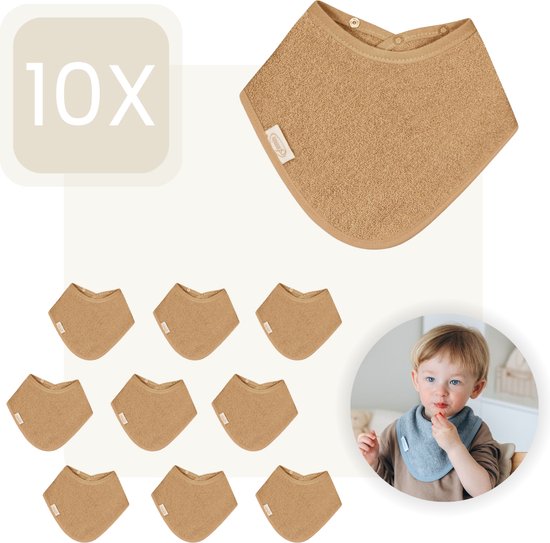 Funnies Bandana Slabbetjes 10 Stuks Sand - Set van 10 Zachte Slabbetjes - Kwijldoekjes - Spuugdoekjes - Gemaakt van 100% Katoenen Badstof - Absorberend, Zacht en Makkelijk Wasbaar - Ideaal voor Baby’s bij Voeden, Kwijlen en Spugen van Funnies
