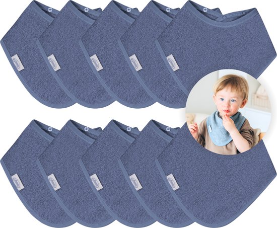 Funnies Bandana Slabbetjes 10 Stuks Silk Blue - Set van 10 Zachte Slabbetjes - Kwijldoekjes - Spuugdoekjes - Gemaakt van 100% Katoenen Badstof - Absorberend, Zacht en Makkelijk Wasbaar - Ideaal voor Baby’s bij Voeden, Kwijlen en Spugen van Funnies