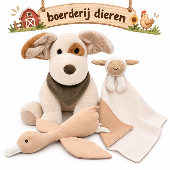 Funnies Giftset Knuffels - Boerderij Dieren - Baby Speelgoed - Kraamcadeau - Kraammand