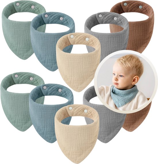 Funnies Hydrofiele Bandana Slabbetjes 10-Pack Color Mix - Slabbers - Kwijldoekjes - Baby Slab - Spuugdoek - 100% Katoen - Zacht - Ademend - Baby Accessoires - Voeden - Kwijlen - Newborn - Set van 10 Stuks - Wasbaar - Unisex van Merkloos