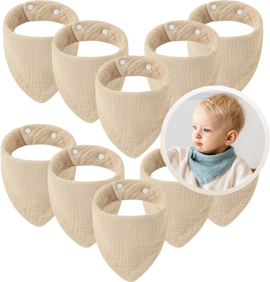 Funnies Hydrofiele Bandana Slabbetjes 10-Pack Milk Coffee - Slabbers - Kwijldoekjes - Baby Slab - Spuugdoek - 100% Katoen - Zacht - Ademend - Baby Accessoires - Voeden - Kwijlen - Newborn - Set van 10 Stuks - Wasbaar - Unisex