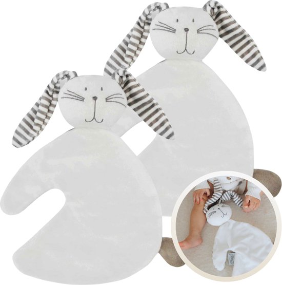 Funnies Konijn Knuffeldoekje Knuf Wit 2-Pack - Set van 2 Zachte Knuffeldoekjes, Troostdoekjes, Babydoekjes - Gemaakt van 100% Polyester - Heerlijk Zacht en Comfortabel - Perfect als Troostvriendje of Cadeau voor Baby’s en Peuters van Funnies.