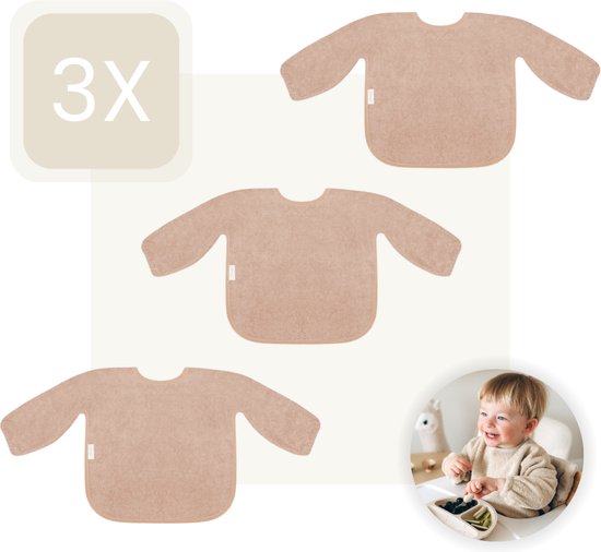Funnies Slab met Mouwen 3-Pack - Pinkstone - Set van 3 Stuks - Slab voor Kinderen - Slabbertjes Baby - Slabber van Funnies
