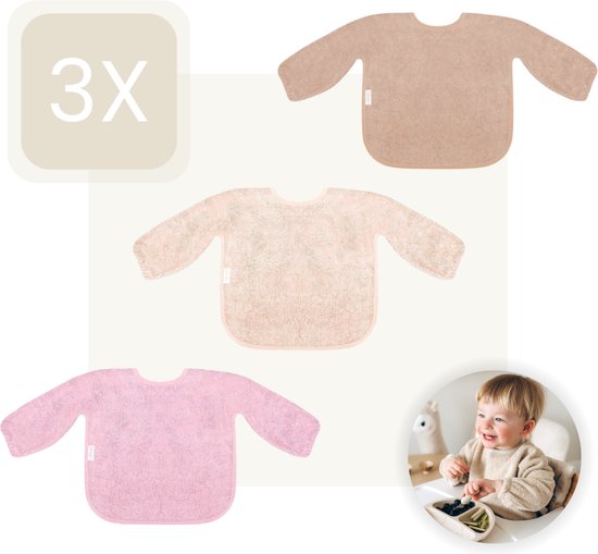 Funnies Slab met Mouwen 3-Pack | Roze Tinten | Set van 3 Stuks | Slab voor Kinderen | Slabbertjes Baby | Slabber van Funnies