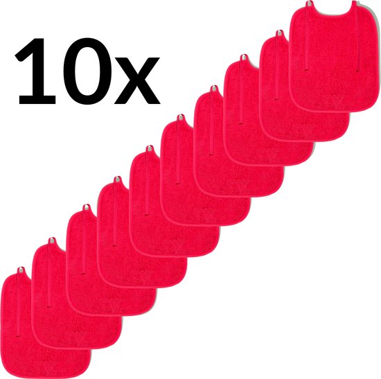 Funnies Slabben 10-Pack Fuchsia - Set van 10 Zachte Slabbetjes - Slabbers - Kwijldoekjes - Slab met Koordjes - Gemaakt van 100% Katoenen Badstof - Absorberend, Zacht en Makkelijk Wasbaar - Ideaal voor Voeden, Kwijlen en Bescherming van Kleding van Funnies