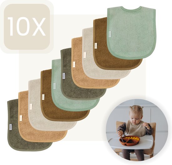 Funnies Slabbetjes 10-Pack - Aardetinten - Set van 10 Stuks - Slab voor Kinderen - Slabbertjes Baby - Slabber van Funnies.