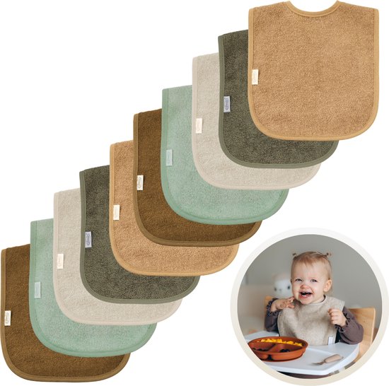 Funnies Slabbetjes 10-Pack Aardetinten - Set van 10 Zachte Slabbertjes - Grote Slabbers - Kwijldoekjes voor Baby’s en Kinderen - Absorberend, Zacht en Makkelijk Wasbaar - Perfect voor Voeden, Kwijlen en Bescherming van Kleding van Funnies.