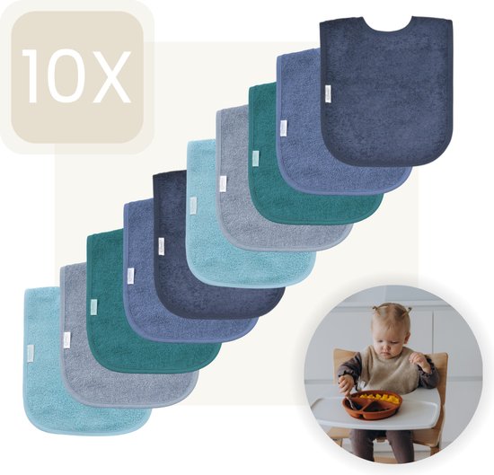 Funnies Slabbetjes 10-Pack - Blauwe Tinten - Set van 10 Stuks - Slab voor Kinderen - Slabbertjes Baby - Slabber van Funnies