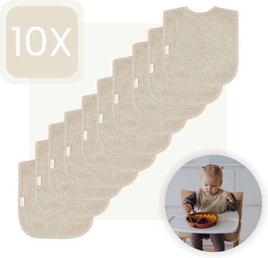 Funnies Slabbetjes 10-Pack - Cream - Set van 10 Stuks - Slab voor Kinderen - Slabbertjes Baby - Slabber van Funnies.