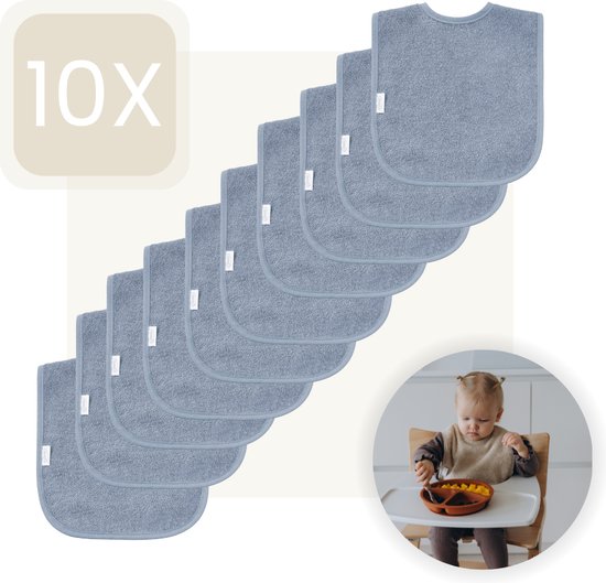 Funnies Slabbetjes 10-Pack - Grey Blue - Set van 10 Stuks - Slab voor Kinderen - Slabbertjes Baby - Slabber van Funnies