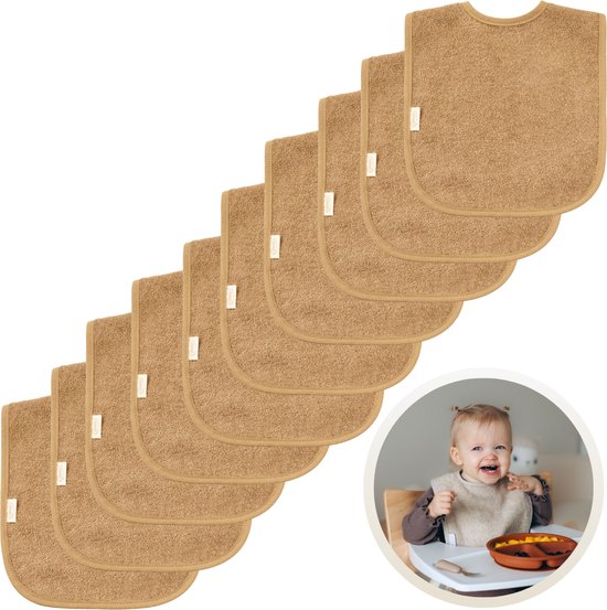 Funnies Slabbetjes 10-Pack Sand - Set van 10 Zachte Slabbertjes - Grote Slabbers - Kwijldoekjes voor Baby’s en Kinderen - Absorberend, Zacht en Makkelijk Wasbaar - Perfect voor Voeden, Kwijlen en Bescherming van Kleding van Funnies