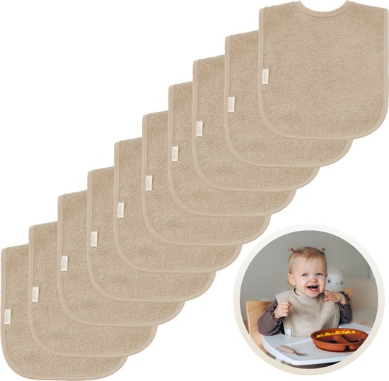 Funnies Slabbetjes 10-Pack Sandstone Grey - Set van 10 Zachte Slabbertjes - Grote Slabbers - Kwijldoekjes voor Baby’s en Kinderen - Absorberend, Zacht en Makkelijk Wasbaar - Perfect voor Voeden, Kwijlen en Bescherming van Kleding van Funnies.