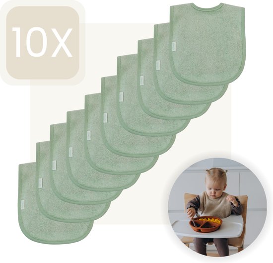 Funnies Slabbetjes 10-Pack - Stone Green - Set van 10 Stuks - Slab voor Kinderen - Slabbertjes Baby - Slabber van Funnies