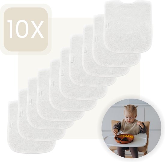 Funnies Slabbetjes 10-Pack - Wit - Set van 10 Stuks - Slab voor Kinderen - Slabbertjes Baby - Slabber van Funnies
