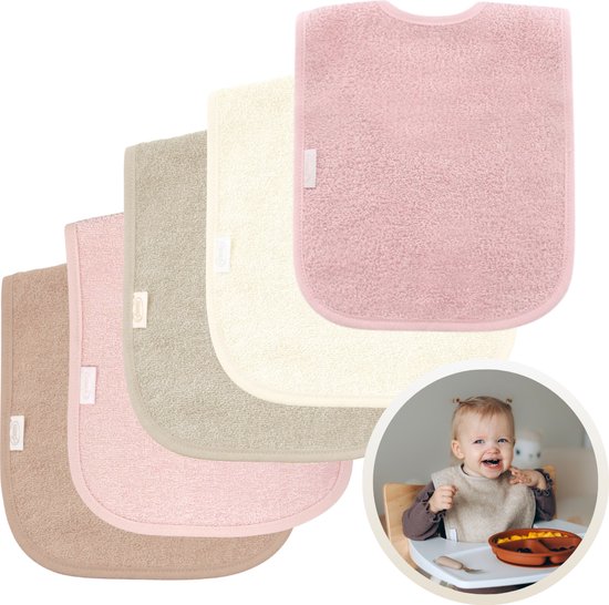 Funnies Slabbetjes 5-Pack Roze Tinten - Set van 5 Zachte Slabbertjes - Grote Slabbers - Kwijldoekjes voor Baby’s en Kinderen - Absorberend, Zacht en Makkelijk Wasbaar - Perfect voor Voeden, Kwijlen en Bescherming van Kleding van Funnies.