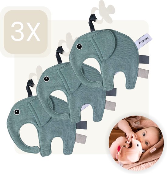 Funnies Speendoekje Ollie - 3 Pack - Stone Green - Speendoekjes - 15 x 14cm - Speen knuffel van Funnies