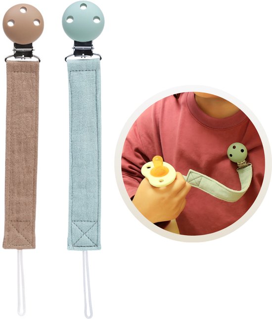 Funnies Speenkoord 2-Pack Caramel en Stone Green - Speenkoorden - Speenlint - Fopspeenkoord - Fopspeenhouder - Baby Accessoires - Speenketting - Voor Jongens en Meisjes - Kinderwagen - Set van 2 Stuks - Kleding - Veilig - Duurzaam - Handig van Merkloos