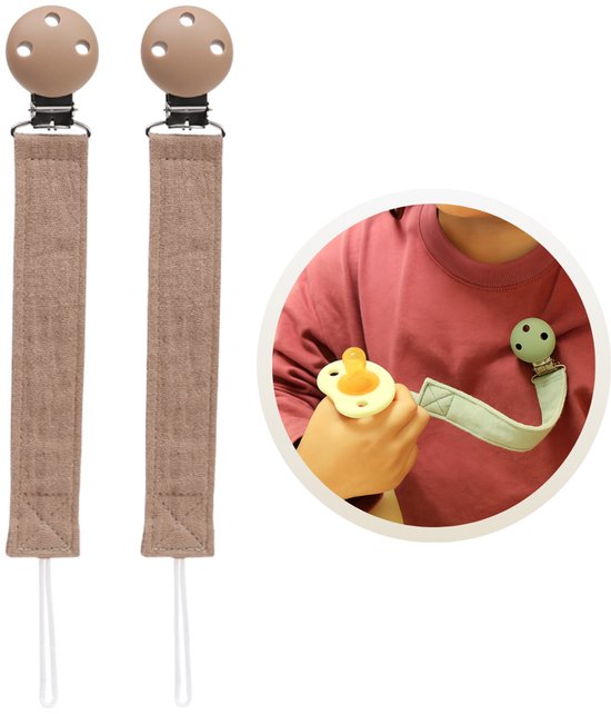 Funnies Speenkoord 2-Pack Caramel - Speenkoorden - Speenlint - Fopspeenkoord - Fopspeenhouder - Baby Accessoires - Speenketting - Voor Jongens en Meisjes - Kinderwagen - Set van 2 Stuks - Kleding - Veilig - Duurzaam - Handig van Merkloos