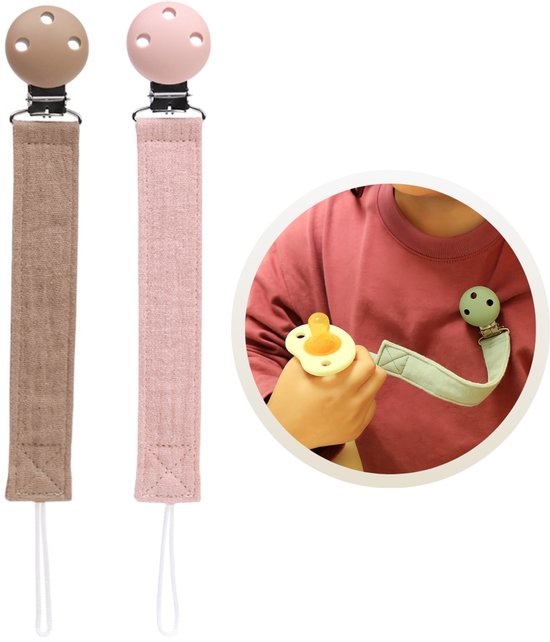 Funnies Speenkoord 2-Pack Rosebud en Caramel - Speenkoorden - Speenlint - Fopspeenkoord - Fopspeenhouder - Baby Accessoires - Speenketting - Voor Jongens en Meisjes - Kinderwagen - Set van 2 Stuks - Kleding - Veilig - Duurzaam - Handig