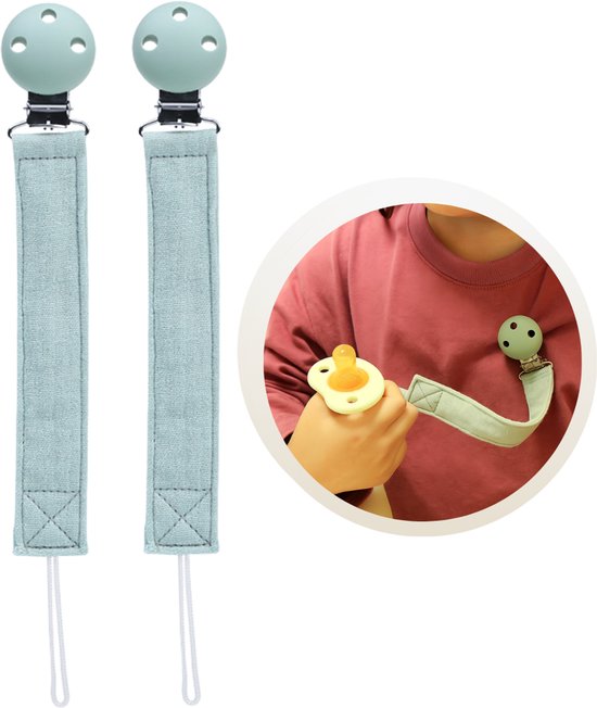 Funnies Speenkoord 2-Pack Stone green - Speenkoorden - Speenlint - Fopspeenkoord - Fopspeenhouder - Baby Accessoires - Speenketting - Voor Jongens en Meisjes - Kinderwagen - Set van 2 Stuks - Kleding - Veilig - Duurzaam - Handig van Merkloos