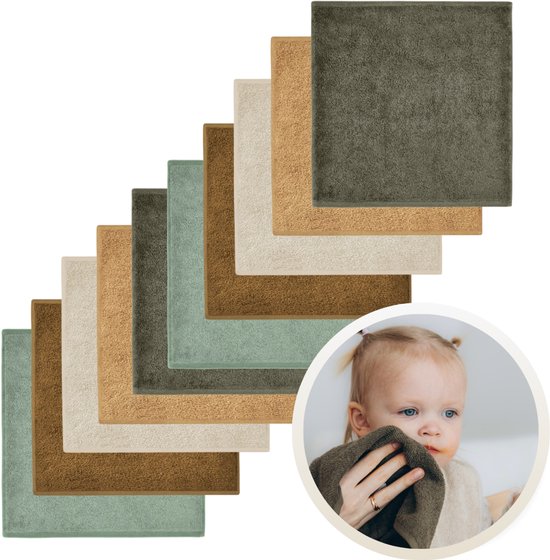 Funnies Spuugdoekjes 10-Pack Aardetinten - Set van 10 Zachte Spuugdoeken, Monddoekjes, Kwijldoekjes - 30x30 cm - 100% Katoenen Badstof - Absorberend, Sneldrogend en Zacht - Wasmachinebestendig - Perfect voor Gevoelige Babyhuid bij Voeden en Kwijlen van Merkloos