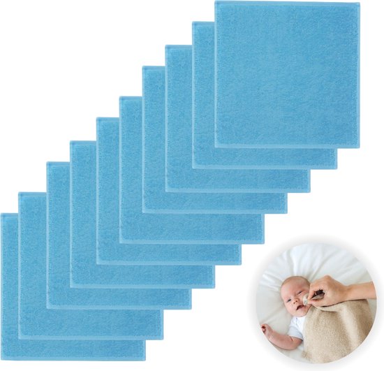 Funnies Spuugdoekjes 10-Pack Blauw - Set van 10 Zachte Spuugdoeken, Monddoekjes, Kwijldoekjes - 30x30 cm - 100% Katoenen Badstof - Absorberend, Sneldrogend en Zacht - Wasmachinebestendig - Perfect voor Gevoelige Babyhuid bij Voeden en Kwijlen van Funnies.