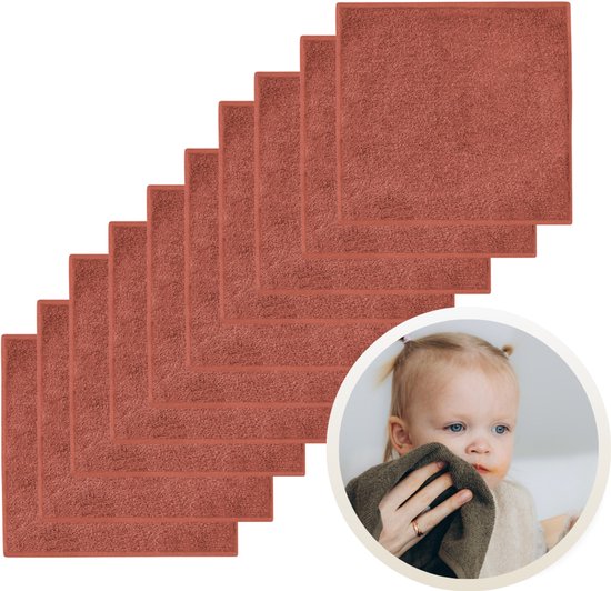 Funnies Spuugdoekjes 10-Pack Copper - Set van 10 Zachte Spuugdoeken, Monddoekjes, Kwijldoekjes - 30x30 cm - 100% Katoenen Badstof - Absorberend, Sneldrogend en Zacht - Wasmachinebestendig - Perfect voor Gevoelige Babyhuid bij Voeden en Kwijlen