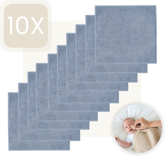 Funnies Spuugdoekjes 10-pack - Grey Blue - Set van 10 Stuks - Spuugdoek - 30x30 cm - Badstof van Funnies