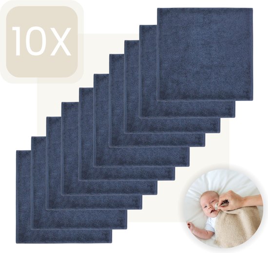 Funnies Spuugdoekjes 10-pack - Navy - Set van 10 Stuks - Spuugdoek - 30x30 cm - Badstof van Funnies