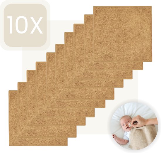 Funnies Spuugdoekjes 10-pack | Sand | Set van 10 Stuks | Spuugdoek | 30x30 cm | Badstof van Funnies
