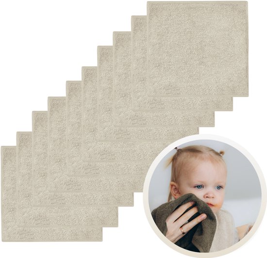 Funnies Spuugdoekjes 10-Pack Sandstone Grey - Set van 10 Zachte Spuugdoeken, Monddoekjes, Kwijldoekjes - 30x30cm - 100% Katoenen Badstof - Absorberend, Sneldrogend en Zacht - Wasmachinebestendig - Perfect voor Gevoelige Babyhuid bij Voeden en Kwijlen