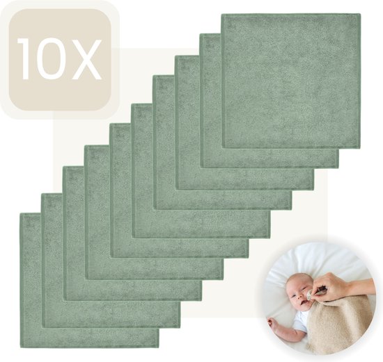 Funnies Spuugdoekjes 10-pack - Stone Green - Set van 10 Stuks - Spuugdoek - 30x30 cm - Badstof van Funnies