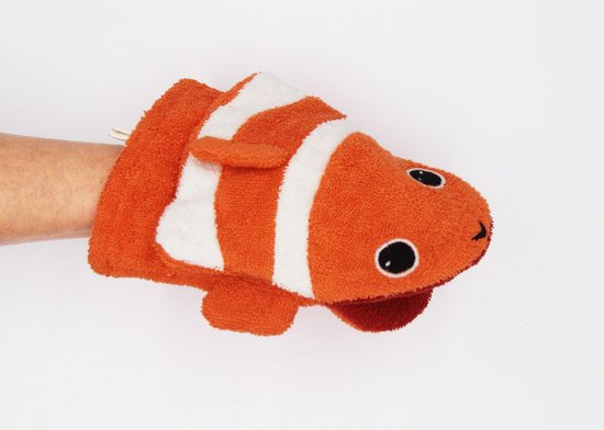 Fürnis Conny de Clownvis - Washandje - Organisch katoen - Klein - Badspeelgoed voor kinderen - Speels ontwerp - Stimuleert fantasie van Fürnis