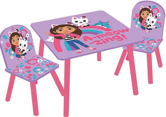 Gabby’s Poppenhuis Kindertafel en Stoeltjes - Montessori Kinderstoelen - Tekentafel Kinderen - Tafel en 2 Stoelen - Kindermeubels van Hout - Peuter Stoel met Tafel van Furnidex Kids