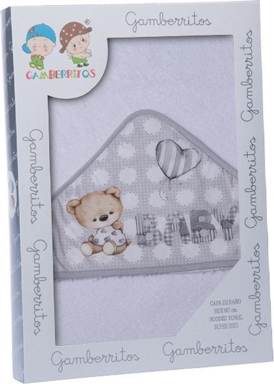 Gamberritos Badcape Baby Junior 100 X 100 Cm Katoen Grijs van Gamberritos