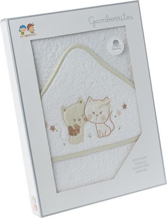 Gamberritos Badcape Katjes 100 X 100 Cm Katoen Wit/beige van Gamberritos